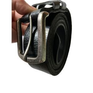 Mens Black Leather Belt Silver Square Buckle Belt Z7